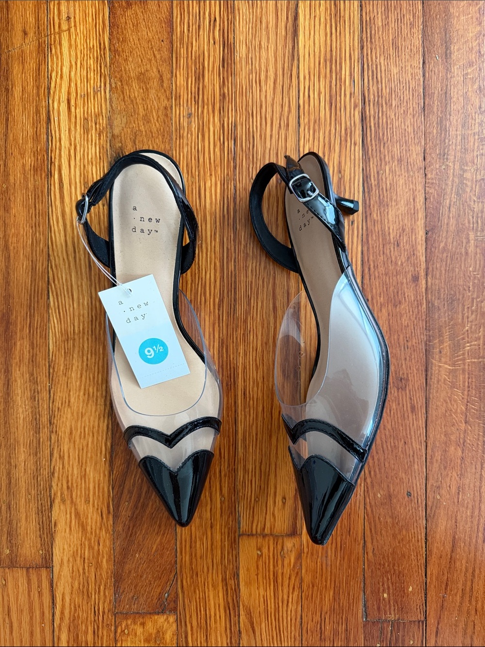 a new day Black Pointed Clear Slingback Heels